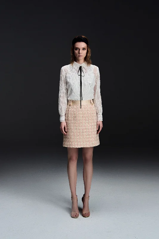 Beige Pink Tweed A-line Skirt