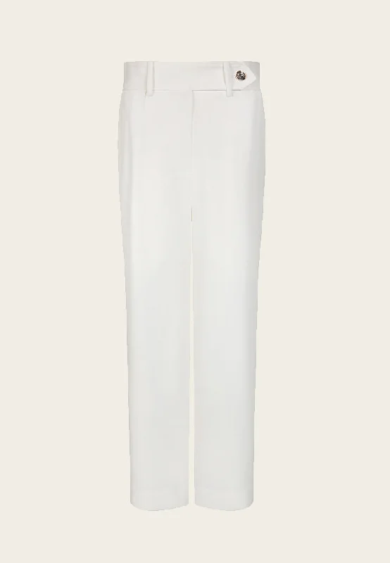 White Straight-Leg Ankle-Length Pants