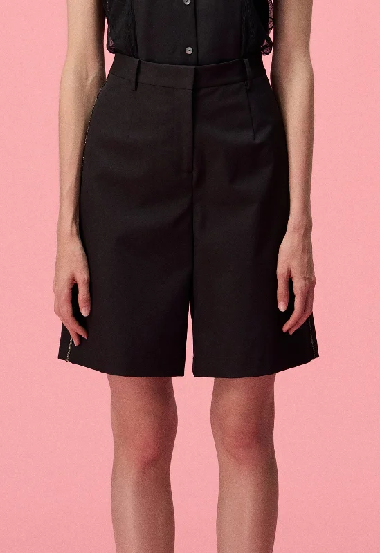 Black Satin Knee-length Shorts