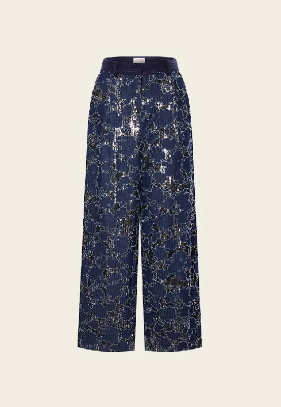 Reconstructed Denim Lace Wide Leg Pants