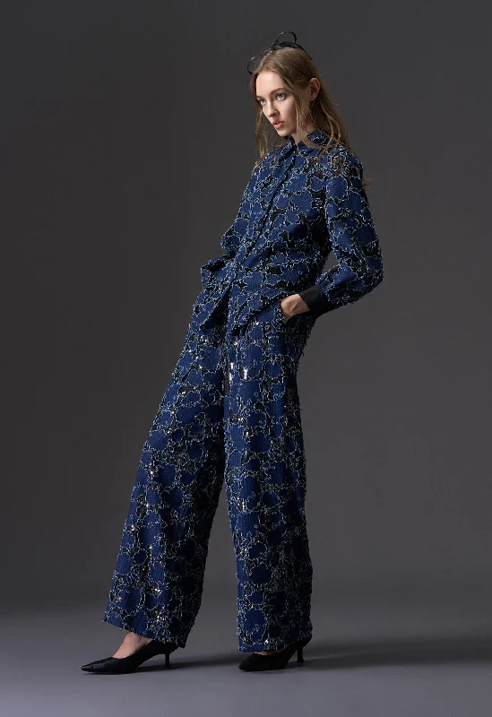 Reconstructed Denim Lace Wide Leg Pants