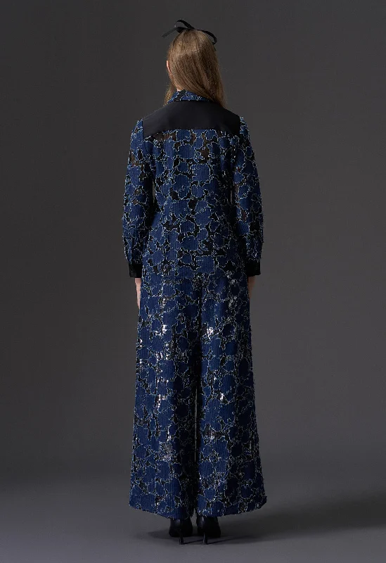 Reconstructed Denim Lace Wide Leg Pants