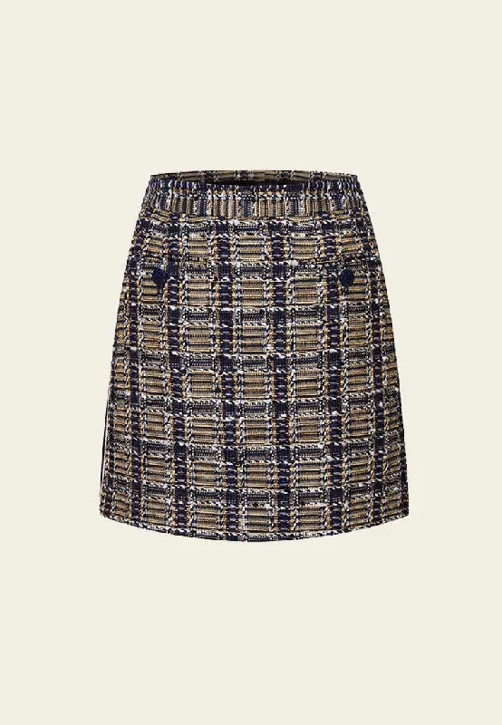 Yellow and Dark Blue Tweed Skort