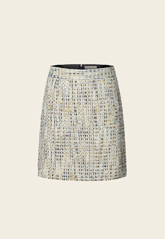 Earth Tone Blue And Gold Detailing Tweed Skirt