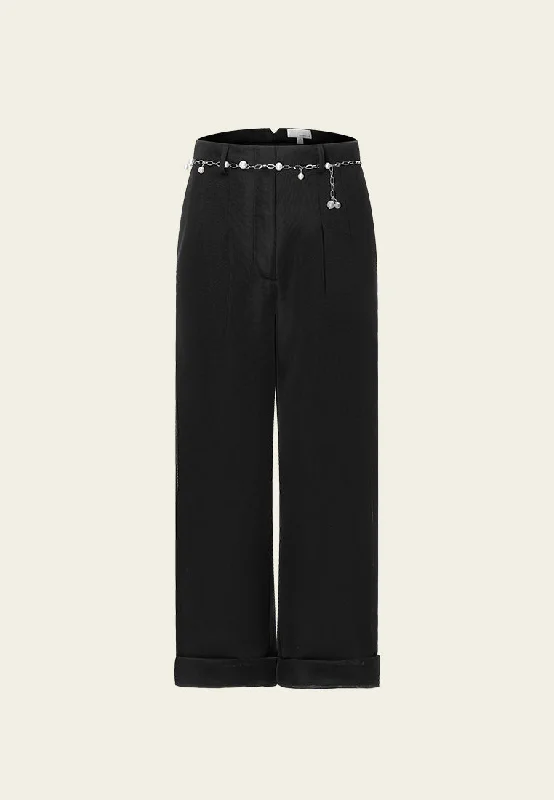 Black Mesh Calf Length Trousers