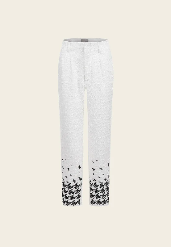 High-waist Houndstooth White Tweed Trousers