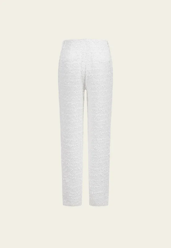 High-waist Houndstooth White Tweed Trousers