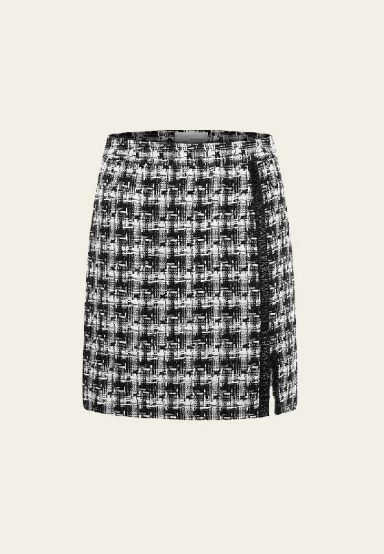 Tweed Plaid Pattern Slit Skirt