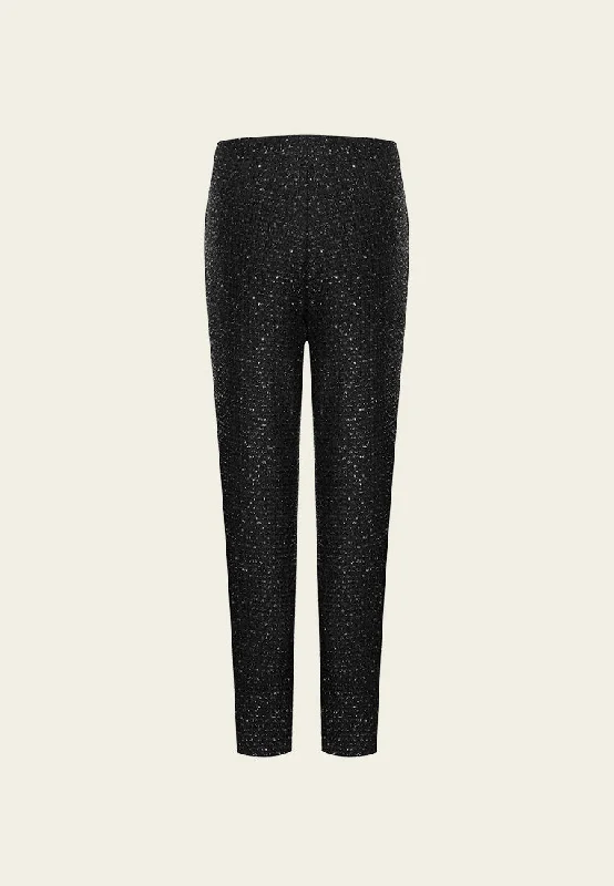 Black Lurex Tweed Slit Pencil Trousers