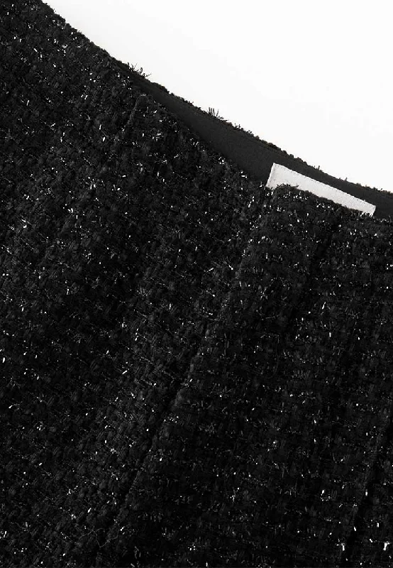 Black Lurex Tweed Slit Pencil Trousers