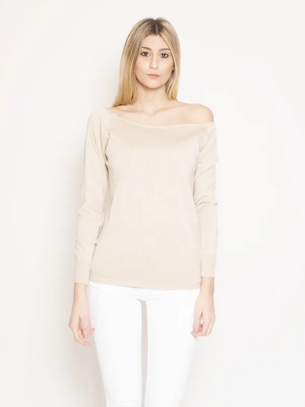 Maglia con Spalle Scoperte Beige