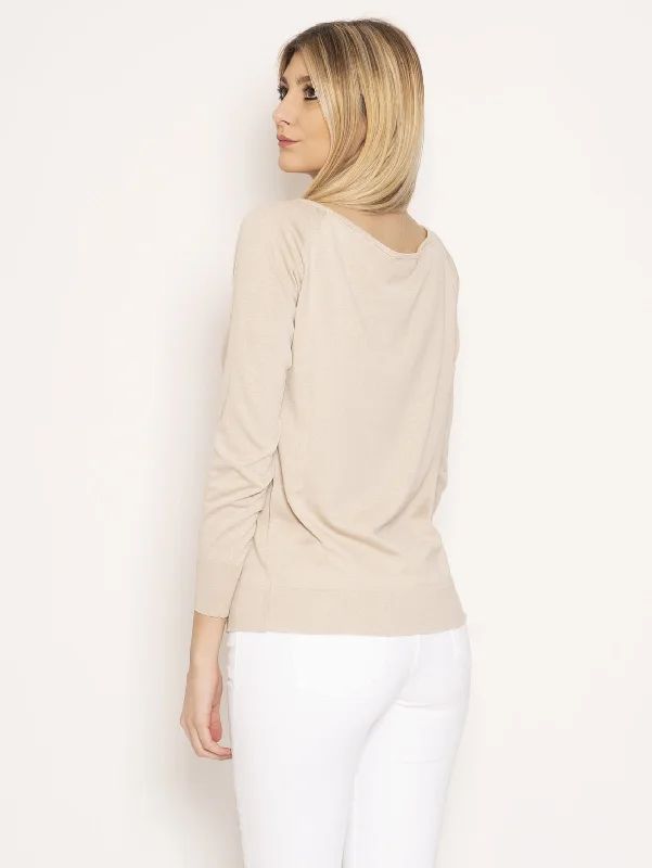 Maglia con Spalle Scoperte Beige