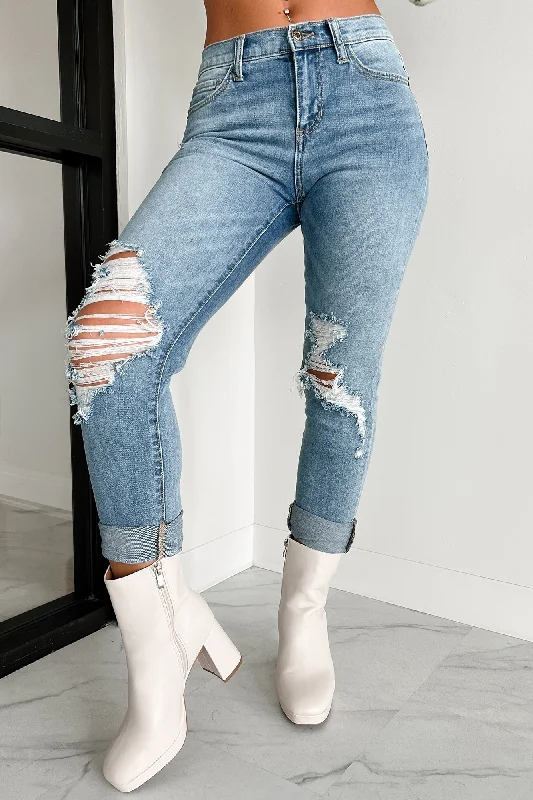 Called Out Sneak Peek Mid-Rise Distressed Tomboy Jeans (Medium Light)