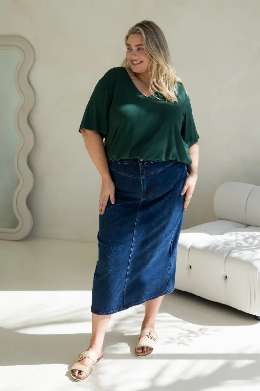 Denim Maxi Skirt in Dark Denim