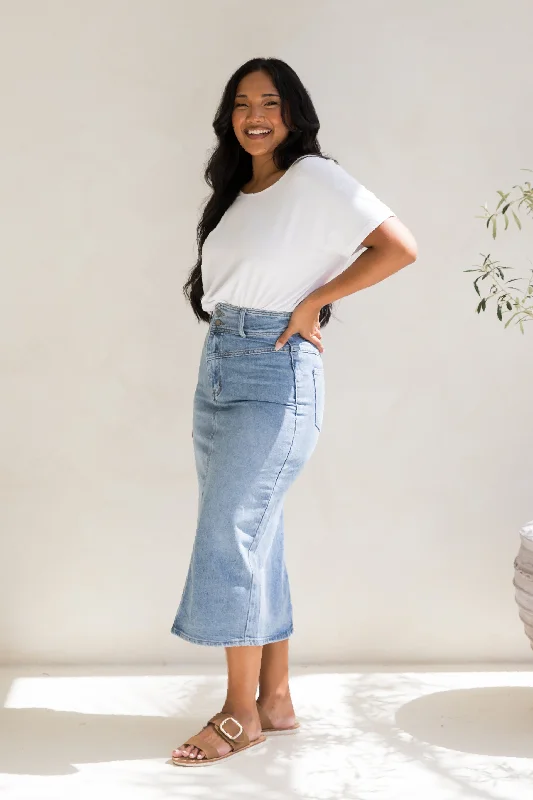 Denim Maxi Skirt in Light Denim