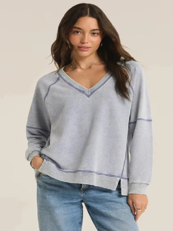 Z Supply Easy V-Neck Knit Denim Sweatshirt