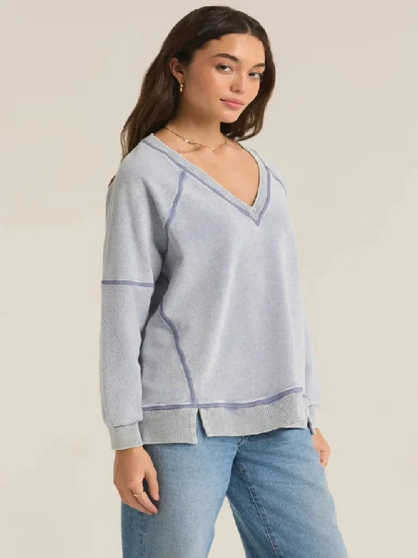 Z Supply Easy V-Neck Knit Denim Sweatshirt