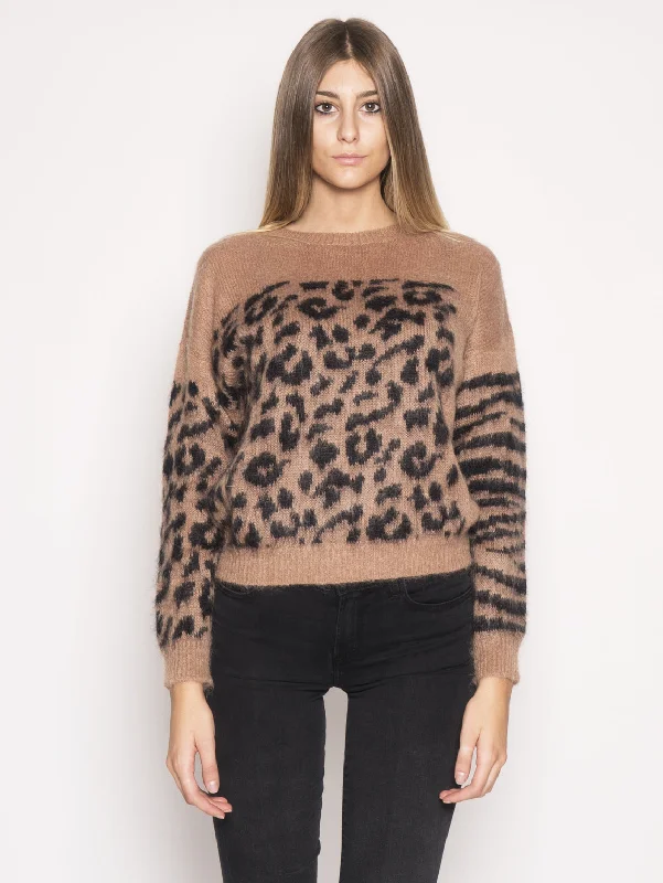 Maglione con Fantasia Animalier Marrone