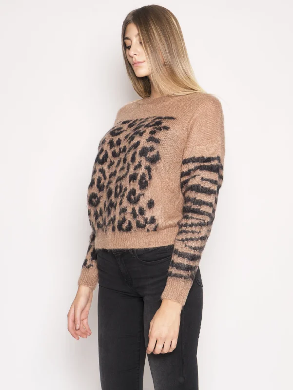 Maglione con Fantasia Animalier Marrone