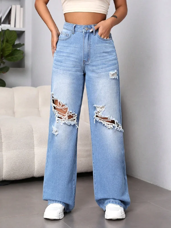 Ripped Wide Leg Jeans