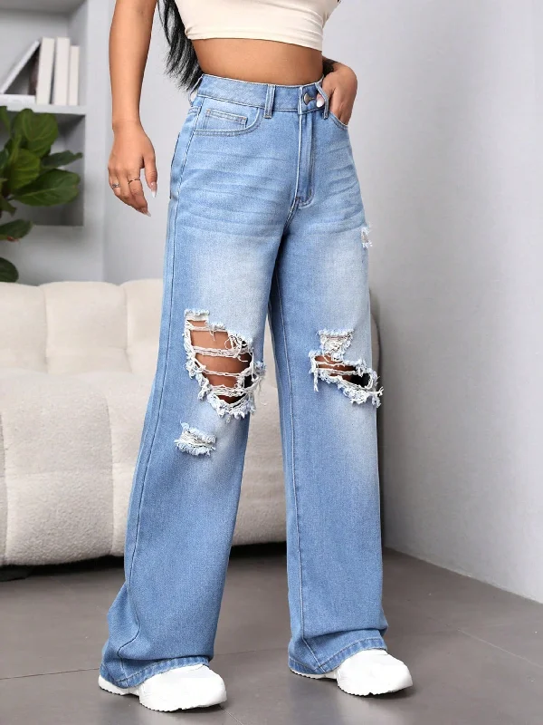 Ripped Wide Leg Jeans