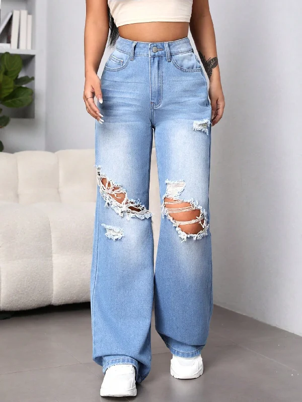 Ripped Wide Leg Jeans