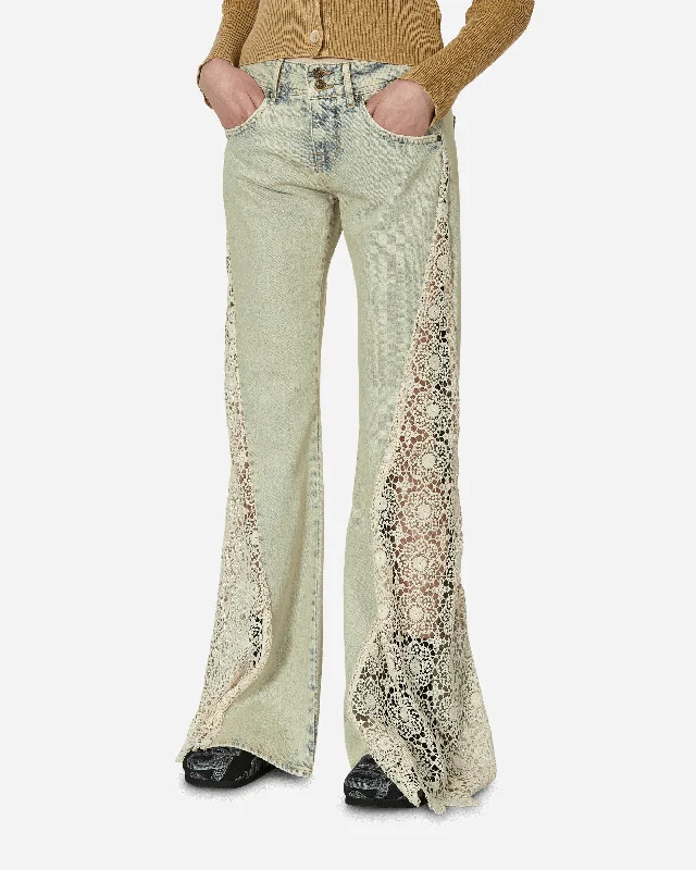 Lace Denim Flare Pants Tinted Light Wash