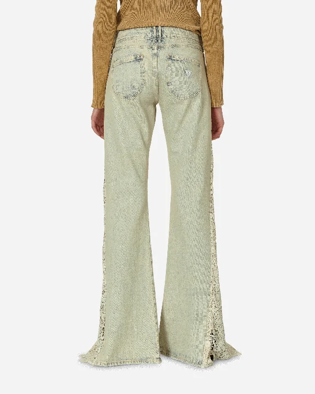 Lace Denim Flare Pants Tinted Light Wash