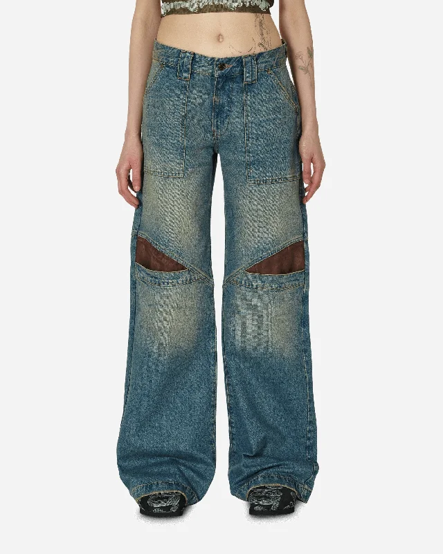 Low Rise Wide Leg Denim Pants Used Indigo Wash