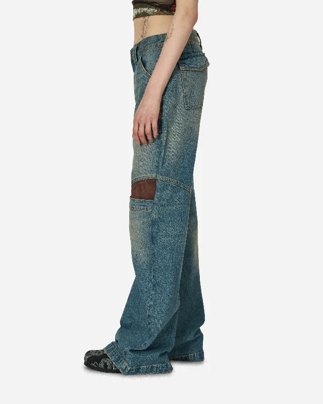 Low Rise Wide Leg Denim Pants Used Indigo Wash