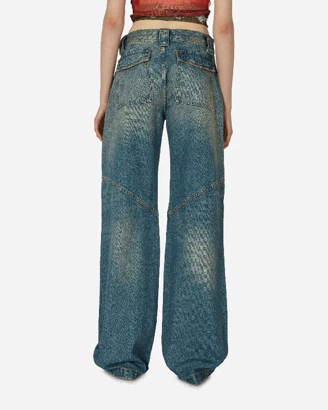 Low Rise Wide Leg Denim Pants Used Indigo Wash