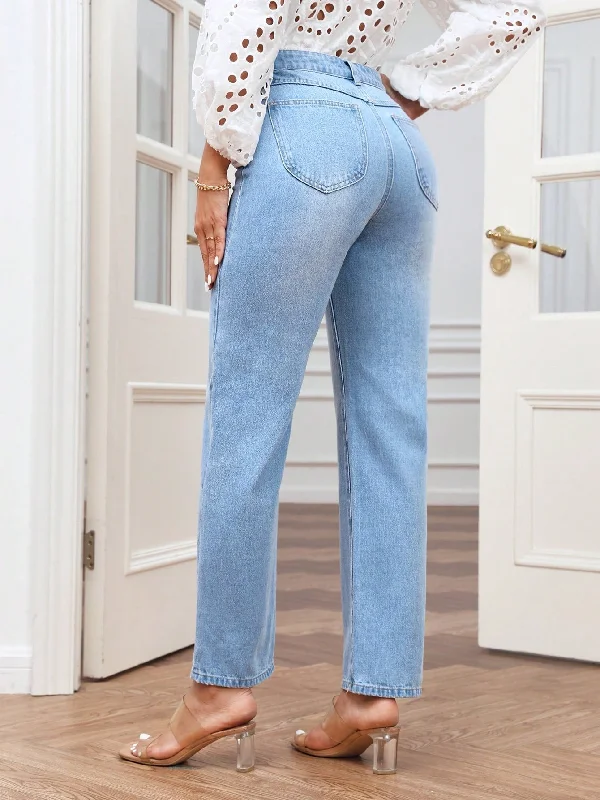 Frenchy High Waist Straight Leg Jeans