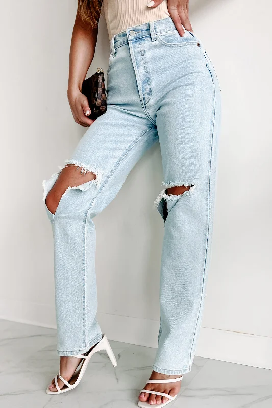 Jude High Rise Distressed Cello Dad Jeans (Light Denim)