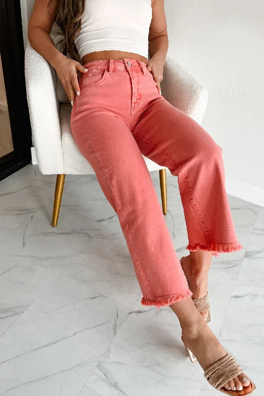 Lacie Tummy Control High Rise Crop Wide Leg Risen Jeans (Peach Blossom)