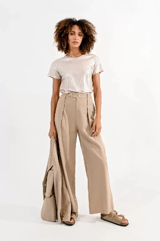 Molly Bracken Light Khaki Wide Leg Linen Trousers