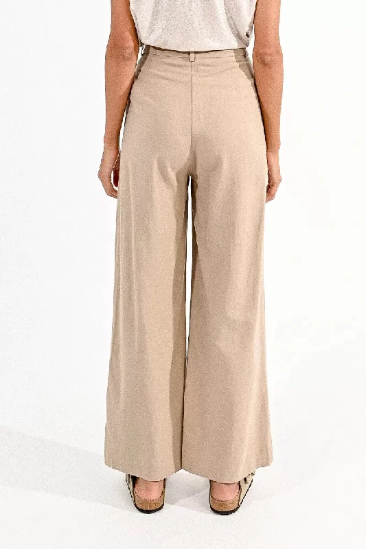 Molly Bracken Light Khaki Wide Leg Linen Trousers