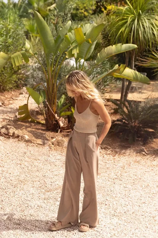 Molly Bracken Light Khaki Wide Leg Linen Trousers