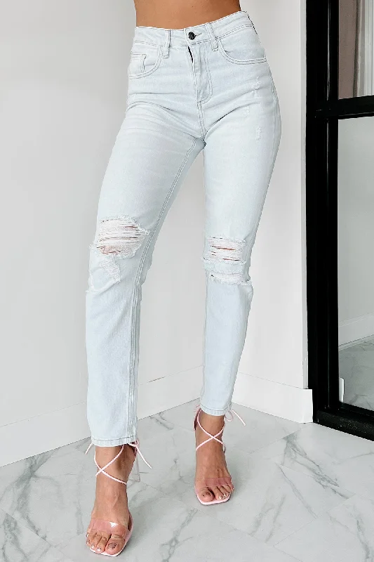 Morgan High Rise Distressed Straight Leg Jeans (Light Denim)