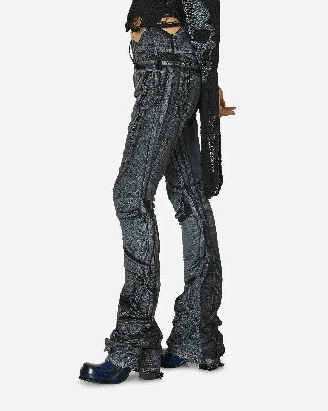 Big Waistband Drape Denim Pants Black / White