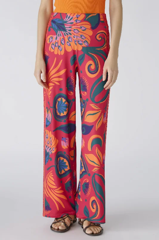 Oui Pink/Orange Silky Touch Wide Leg Trousers