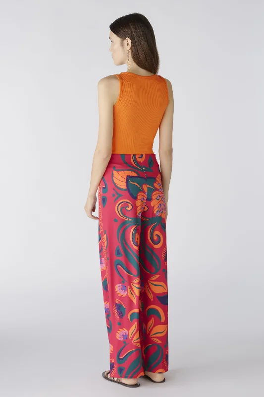 Oui Pink/Orange Silky Touch Wide Leg Trousers