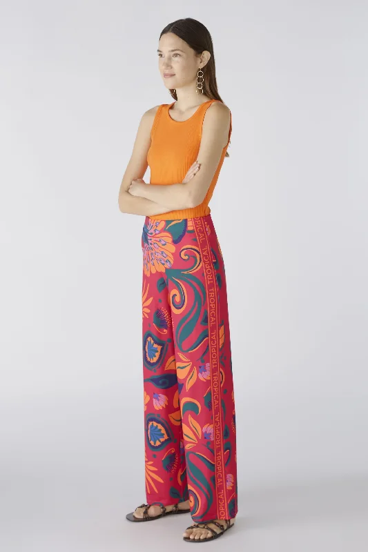 Oui Pink/Orange Silky Touch Wide Leg Trousers