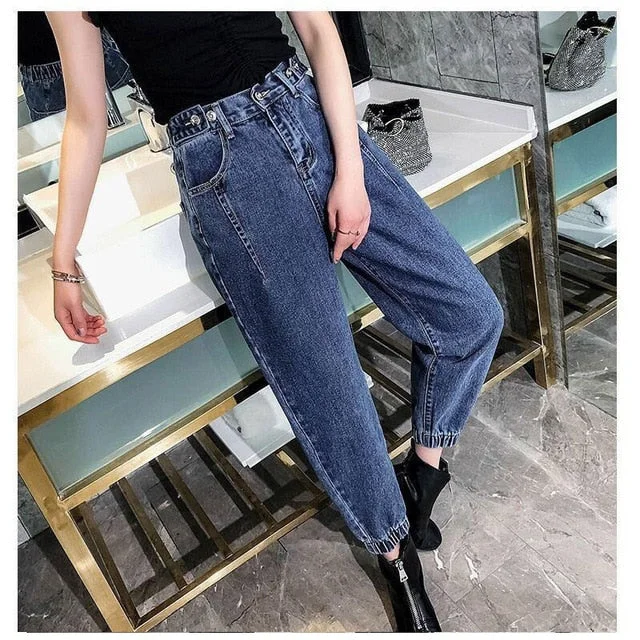 Oversize high waist jeans elastic