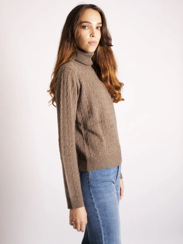 Maglia a Trecce in Cashmere Tortora