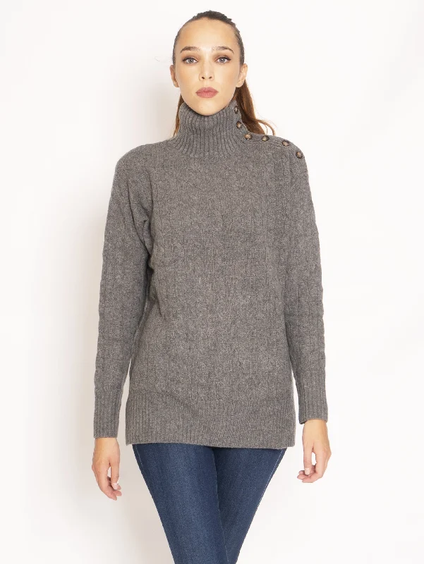 Maglia a Trecce Collo Alto - Grigio