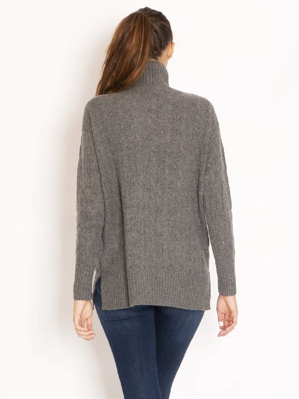 Maglia a Trecce Collo Alto - Grigio