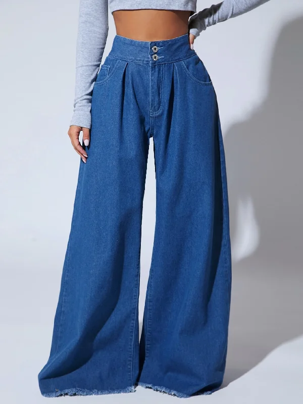 Raw Hem Wide Leg Jeans