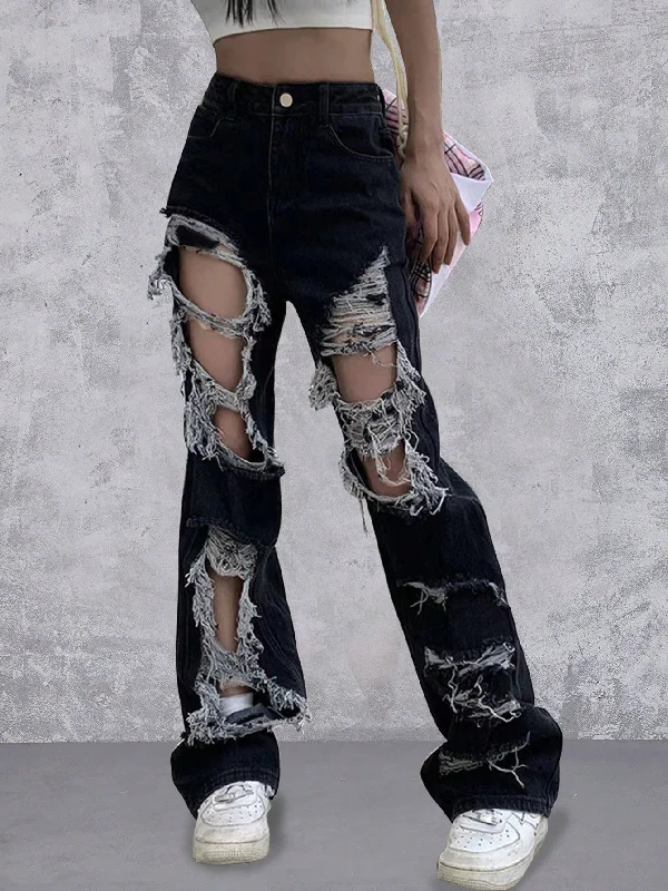 Ripped Raw Hem Jeans