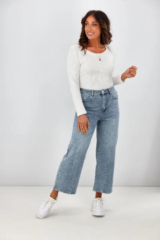 Shine On Label Mazie Wide Leg Ankle Grazer Jean