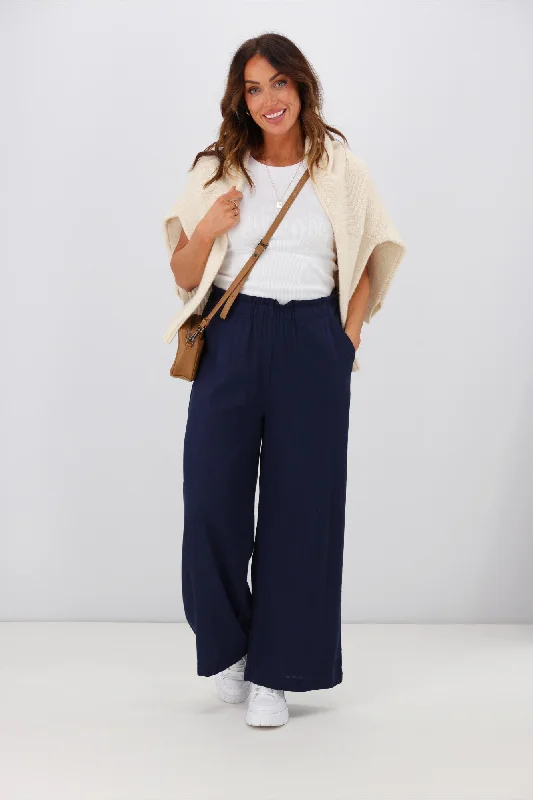 Shine On Label Oscar Linen Blend Wide Leg Pant Midnight